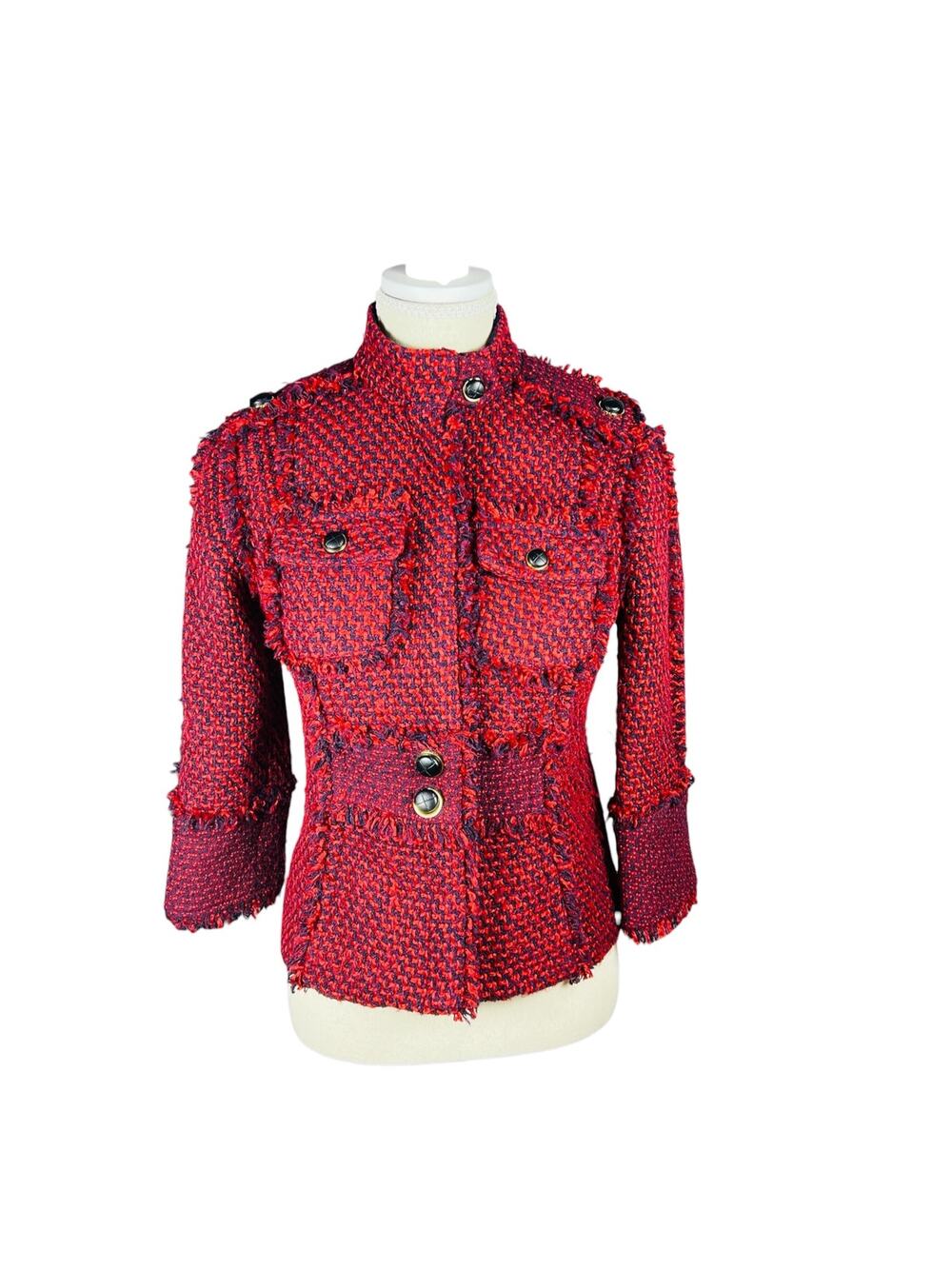 Tory Burch Kingston Red Navy Tweed Military Jacket Pretty Little Liars Size 4